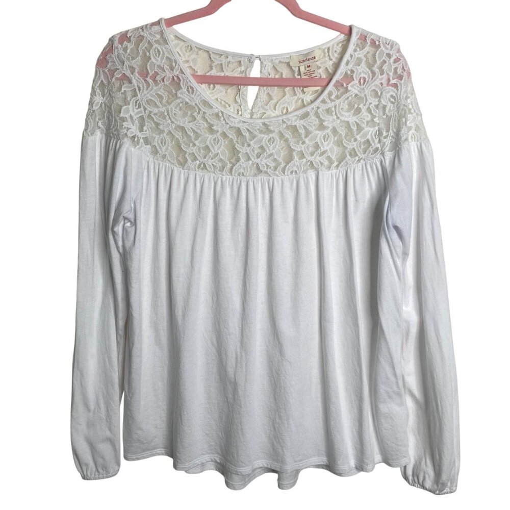 Sundance Blouse Womens Size M White Long Sleeve Lace Top‎ Boho Peasant